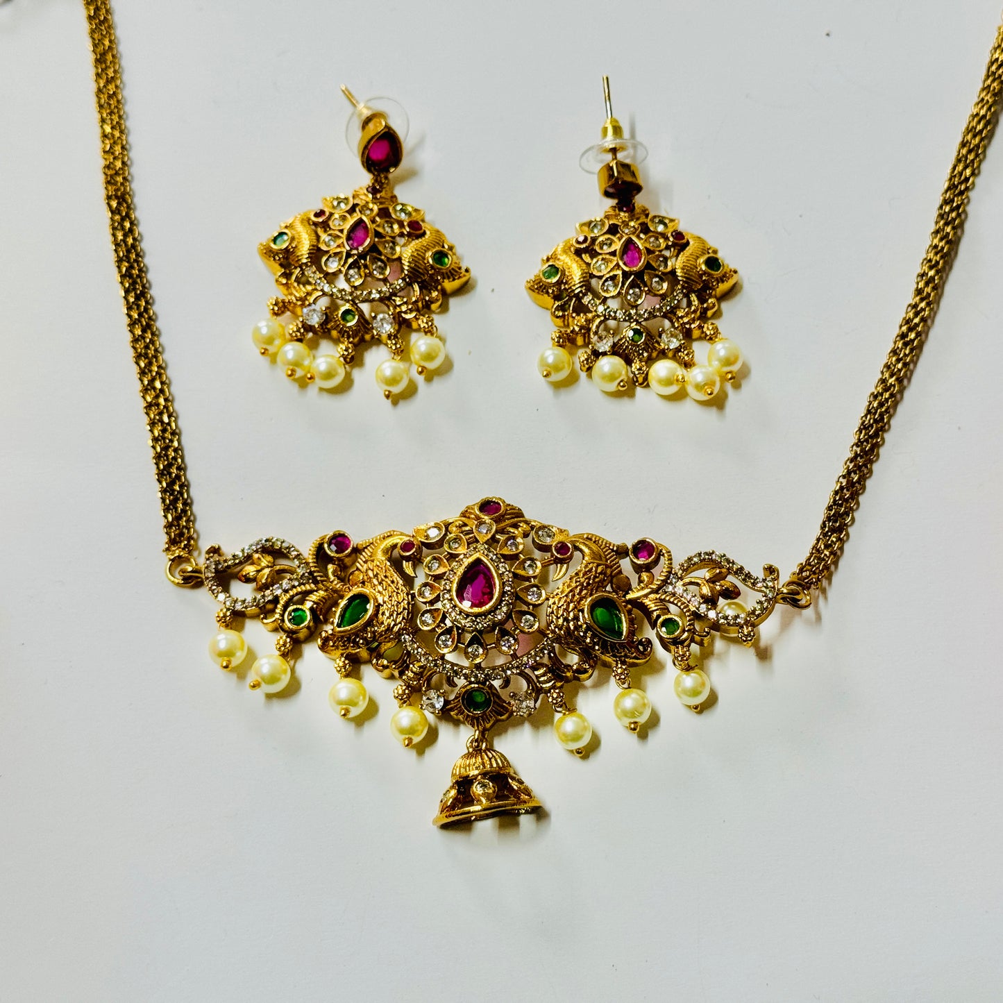 Antique Golden Choker Necklace and Earrings ph62