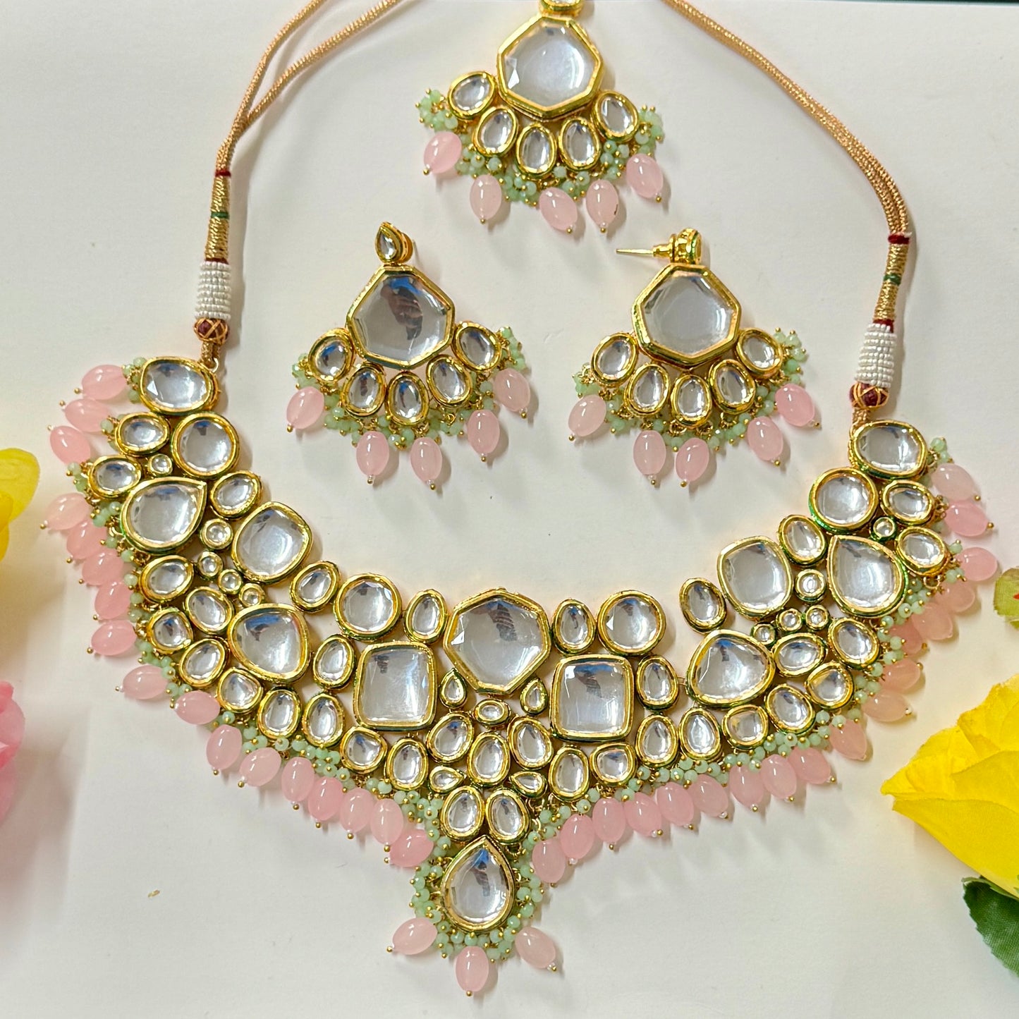 Kundan Necklace, Earrings And Ticca ph81