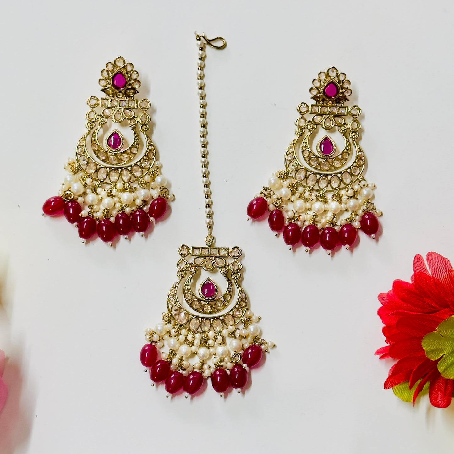 Polki Mehndi Earrings and Tikka ph53