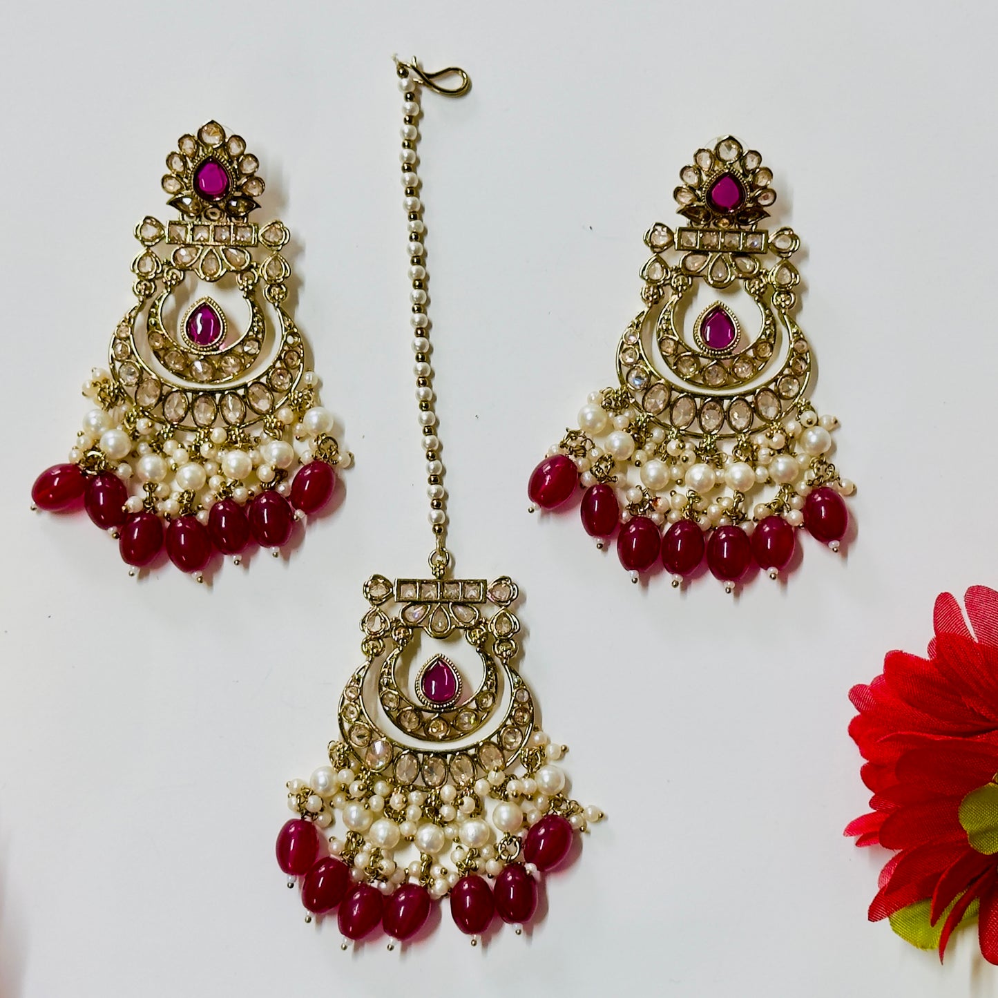 Polki Mehndi Earrings and Tikka ph53