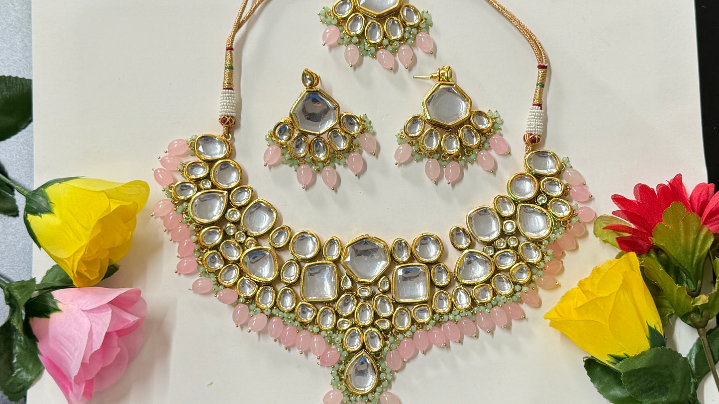 Kundan Necklace, Earrings And Ticca ph81