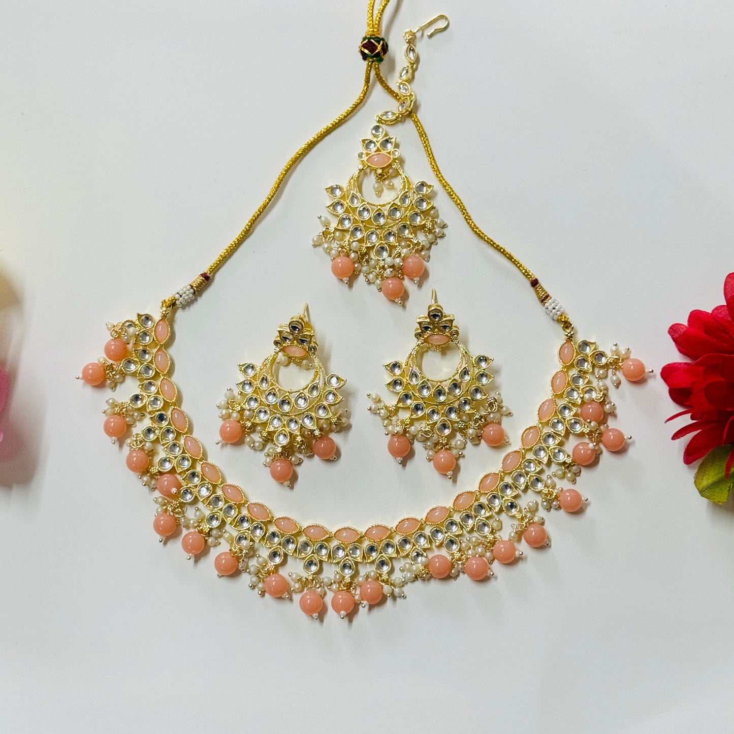 Golden Kundan Necklace with Earrings and Tikka ph77