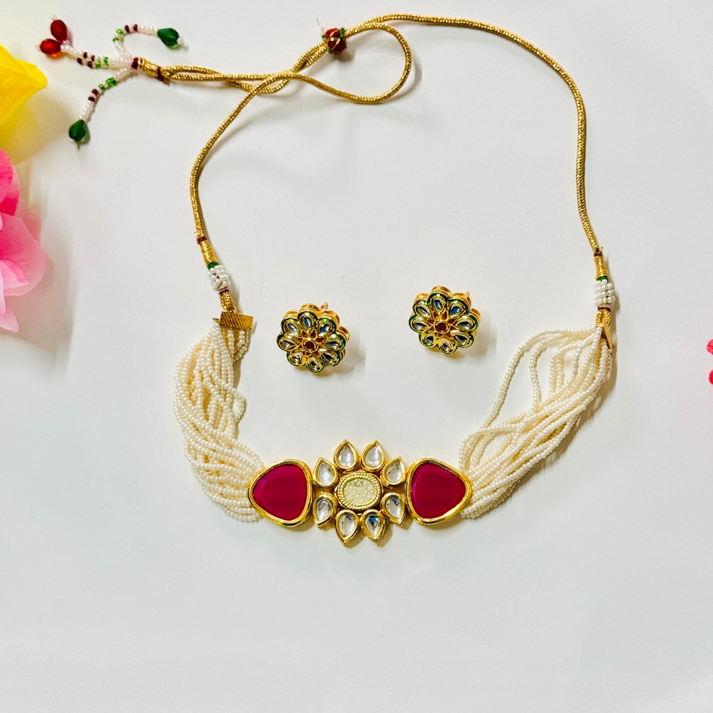 Kundan Golden Choker Necklace and Earrings ph68