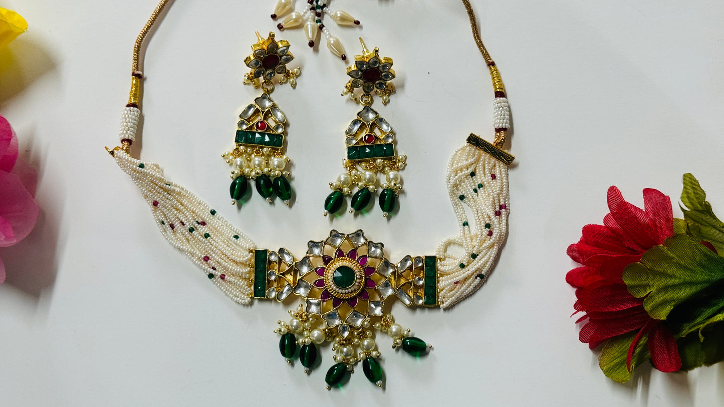 Pachi Kundan Necklace and Earrings ph66