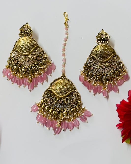 Antique gold plated Earrings and Tikka ph50