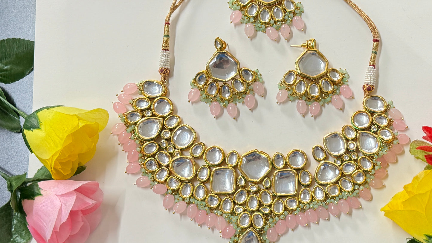 Kundan Necklace, Earrings And Ticca ph81