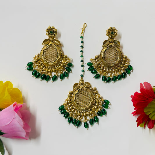 Antique gold plated Earrings and Tikka ph48