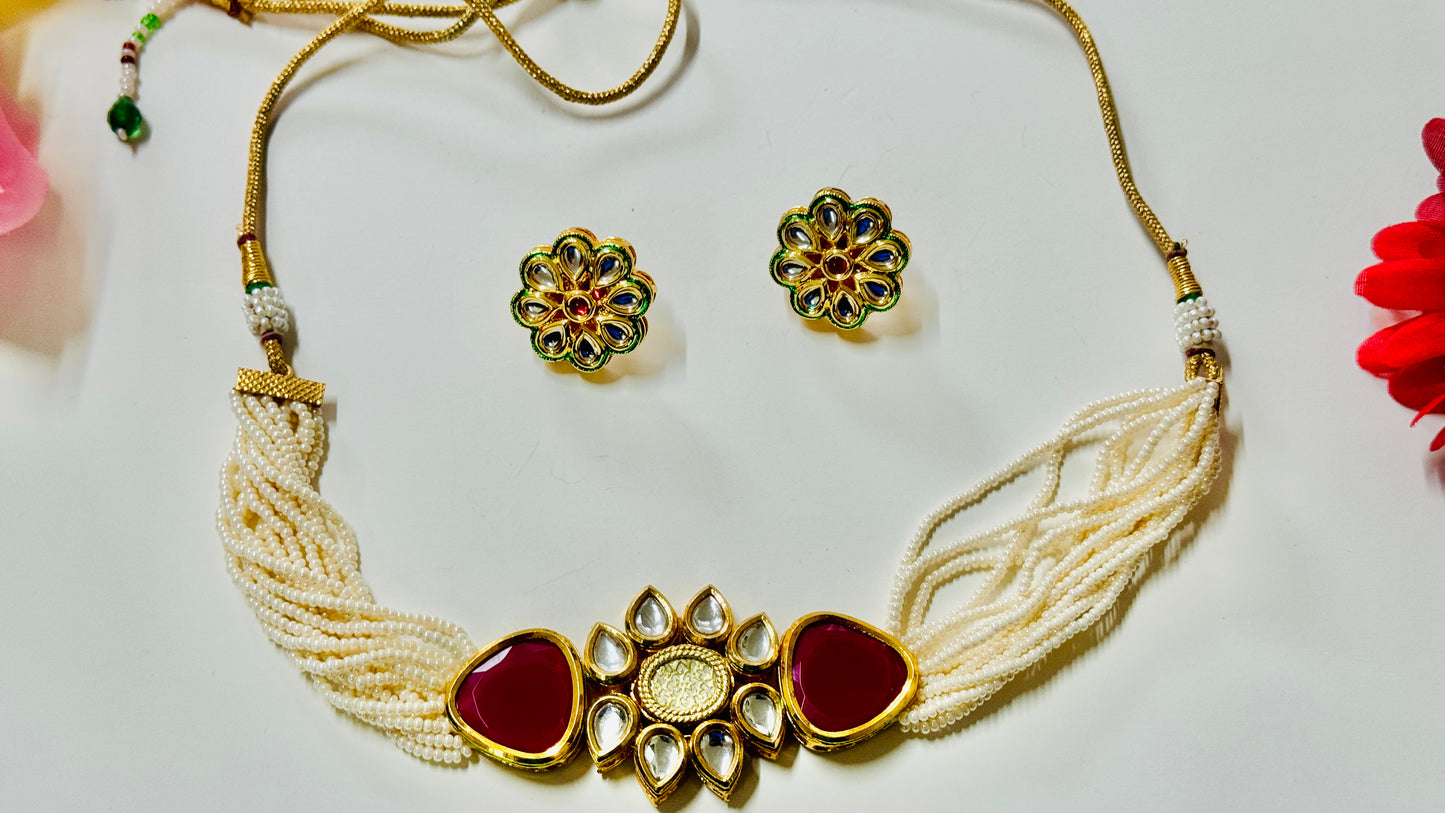 Kundan Golden Choker Necklace and Earrings ph68