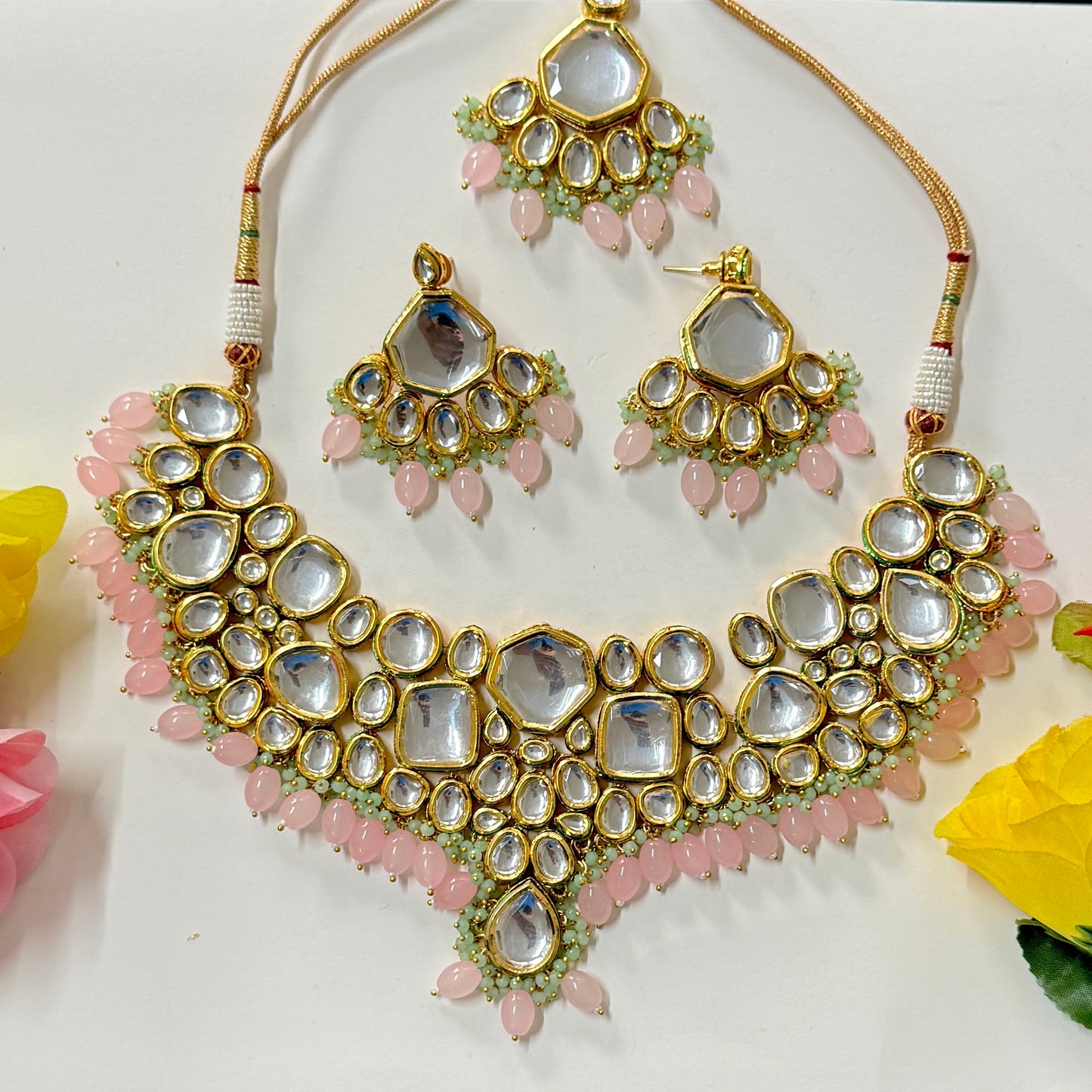 Kundan Necklace, Earrings And Ticca ph81