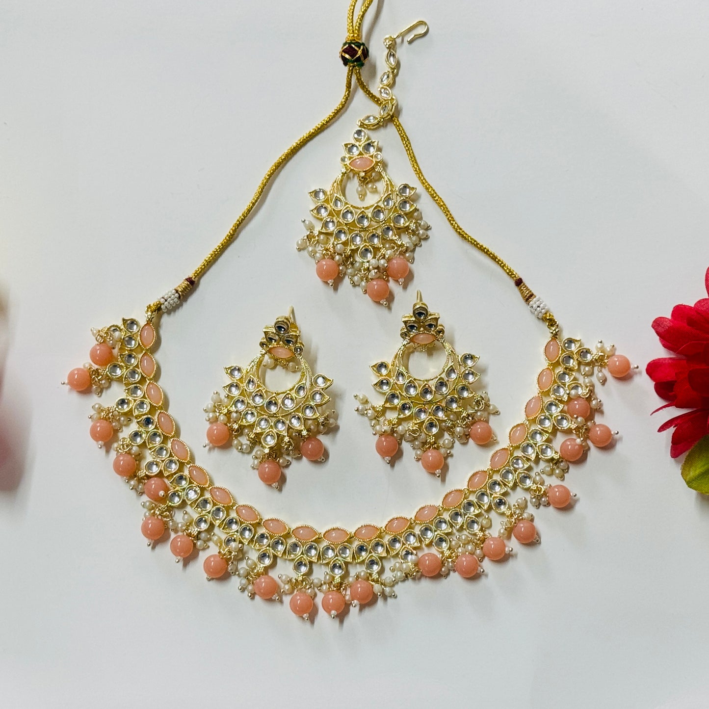 Golden Kundan Necklace with Earrings and Tikka ph77