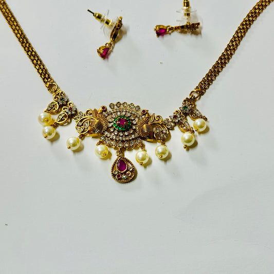 Antique Golden Choker Necklace with Earrings ph63