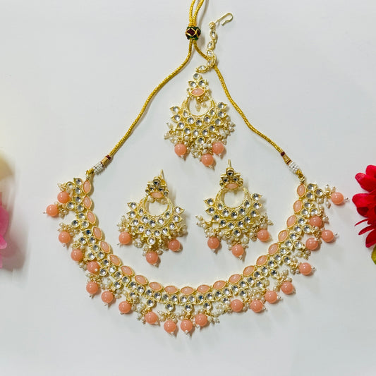 Golden Kundan Necklace with Earrings and Tikka ph77