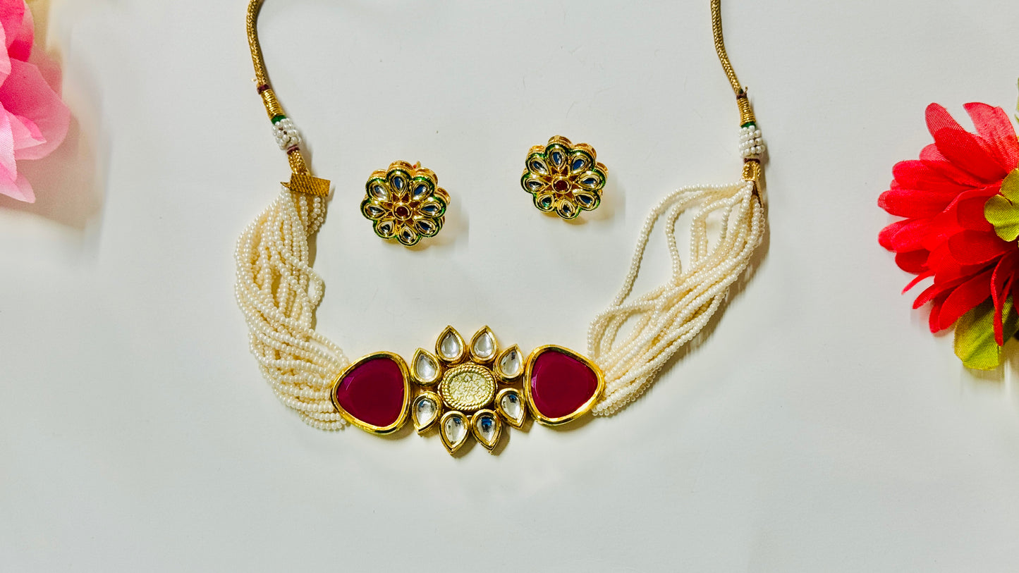 Kundan Golden Choker Necklace and Earrings ph68